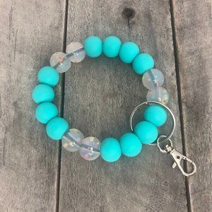 Key Wristlet Clear Confetti & Aqua